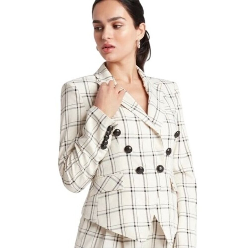 NWT Choosy Size 8 Double-Breasted Plaid White & Black Blazer 100% Cotton
